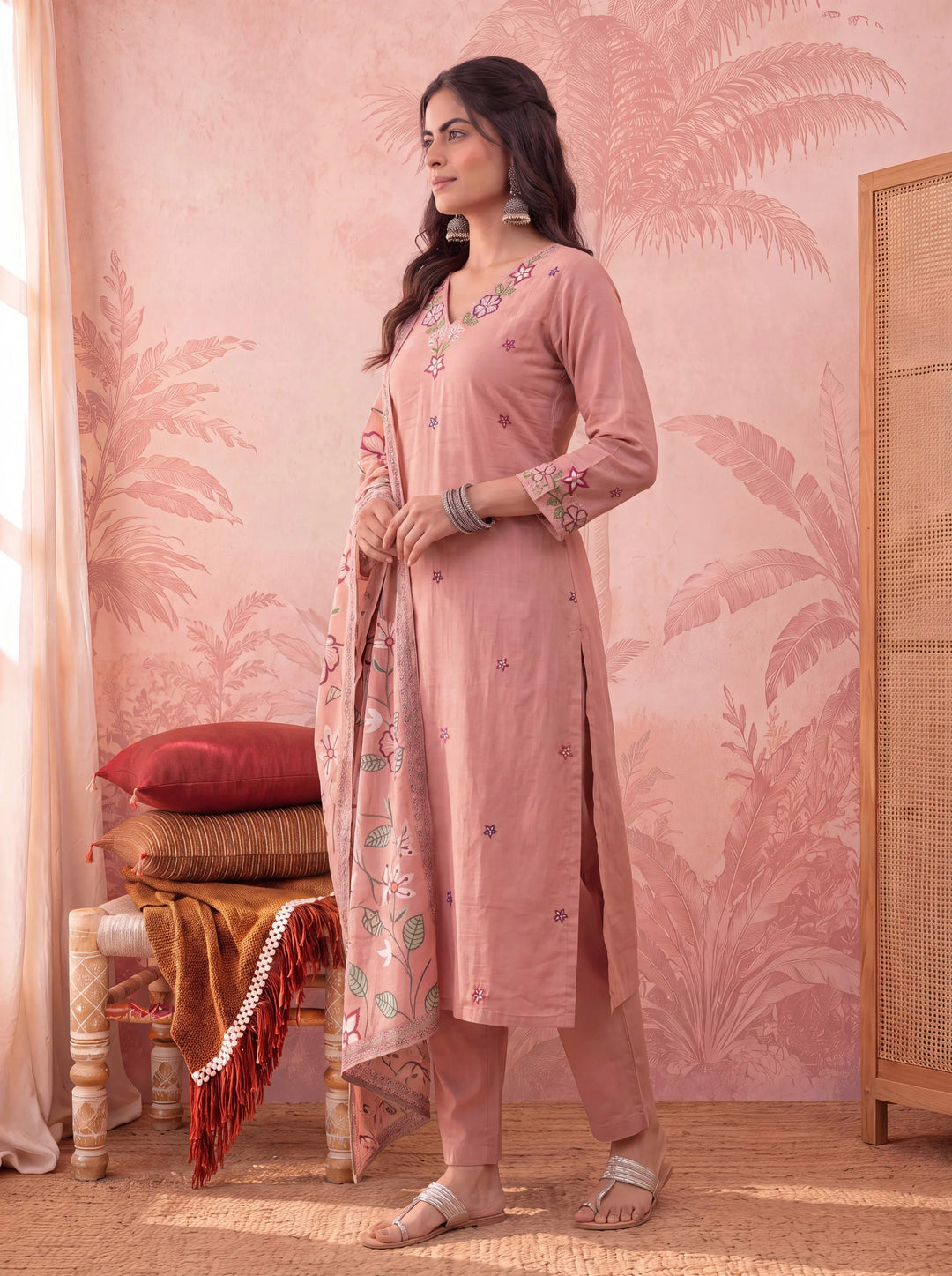 Silky Stripe Kurta Dupatta Pant Set