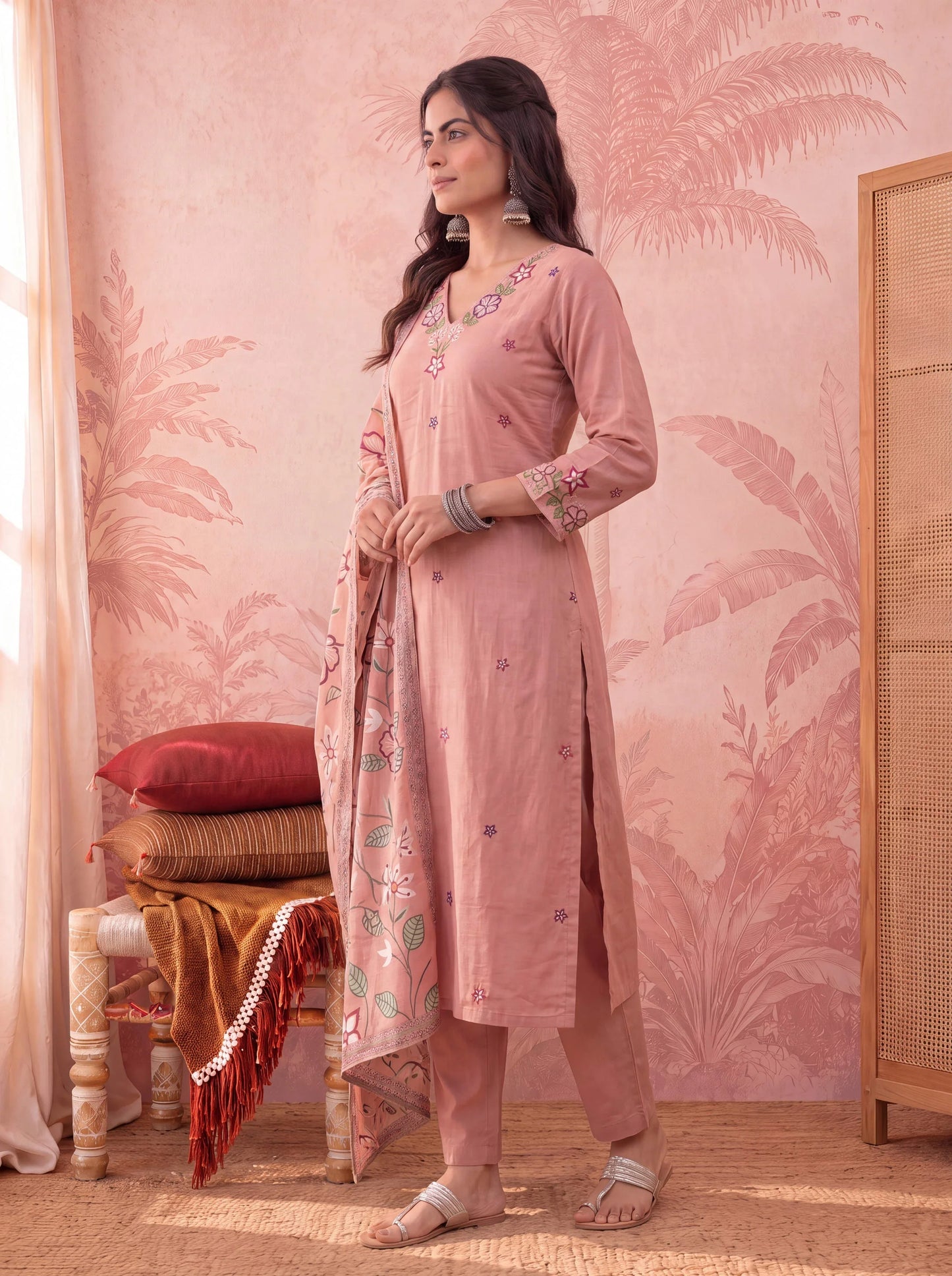 Silky Stripe Kurta Dupatta Pant Set
