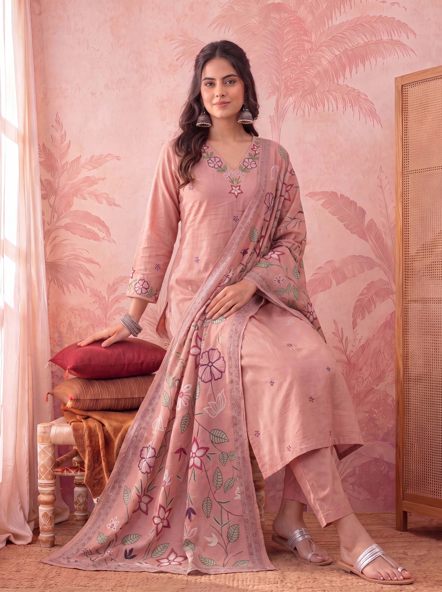 Silky Stripe Kurta Dupatta Pant Set