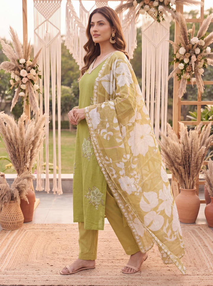 Lime Green Petal Soft Kurta Dupatta Pant Set
