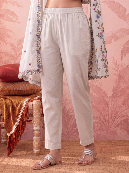 Linen Embroidered Kurta Dupatta Pant Set