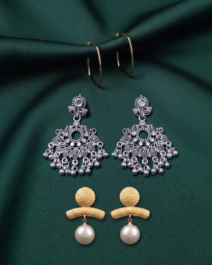 Set Of 3 Multi-Design Earrings Combo Pack