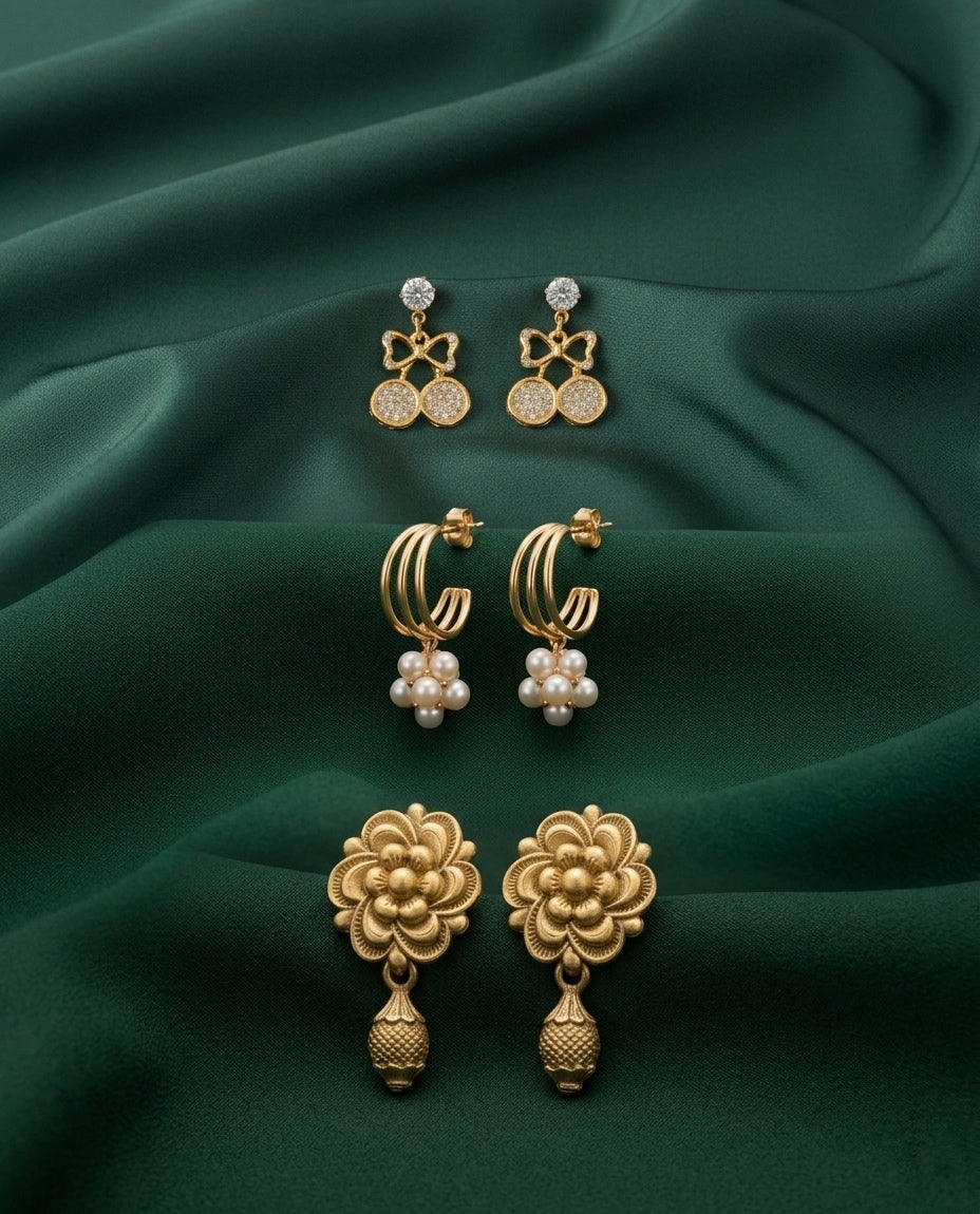 Set Of 3 Multi-Design Earrings Combo Pack