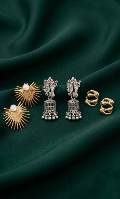 Set Of 3 Multi-Design Earrings Combo Pack