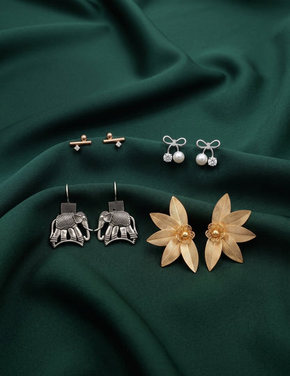 Set Of 4 Multi-Design Earrings Combo Pack
