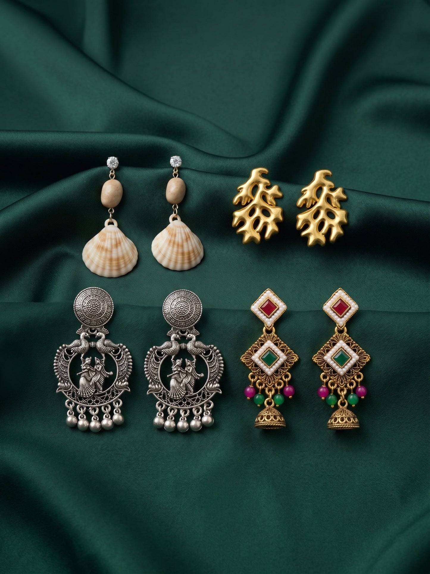 Set Of 4 Multi-Design Earrings Combo Pack