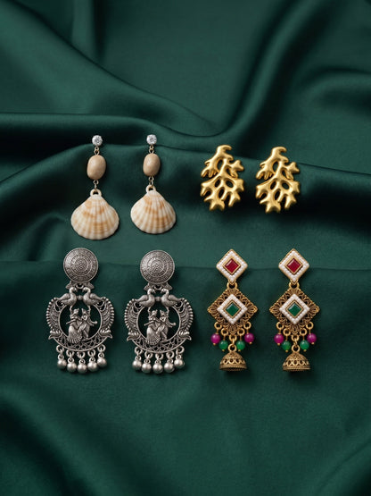 Set Of 4 Multi-Design Earrings Combo Pack