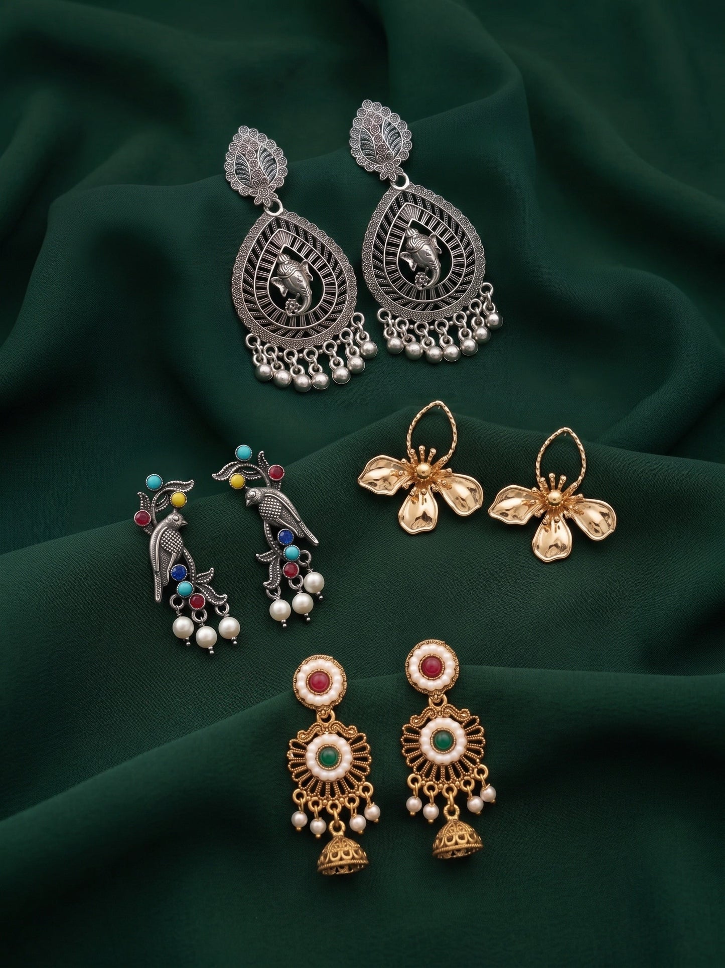 Set Of 4 Multi-Design Earrings Combo Pack