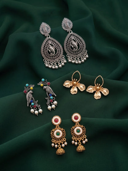 Set Of 4 Multi-Design Earrings Combo Pack