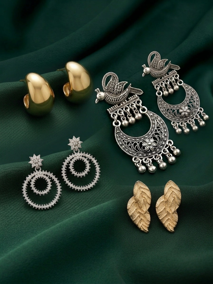 Set Of 4 Multi-Design Earrings Combo Pack