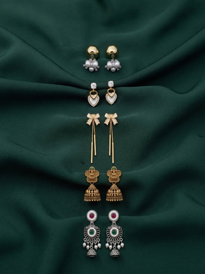 Set Of 5 Trendy Designs Combo Of Earrings