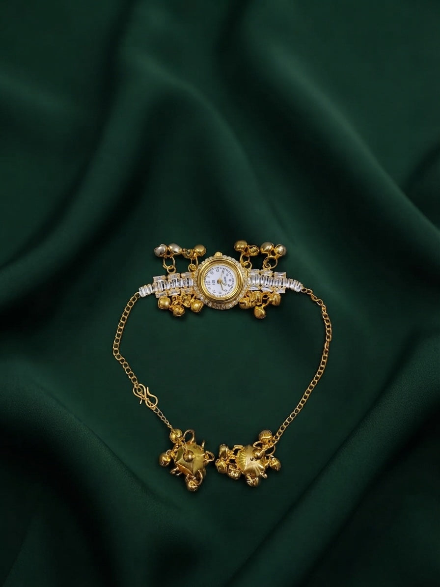 Gold Plated Fancy Diamod Watch Bracelet