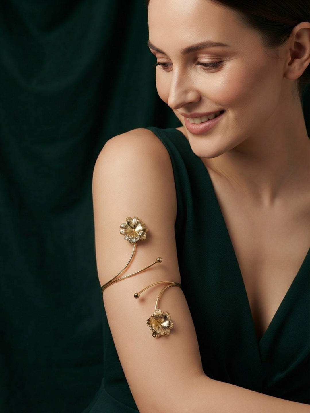 Women Gold-Toned Leaf Design Adjustable Cuff Armlet