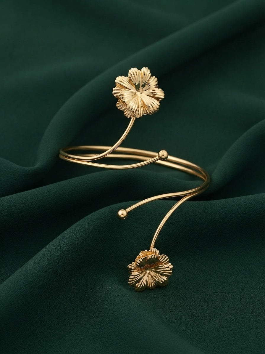 Women Gold-Toned Leaf Design Adjustable Cuff Armlet