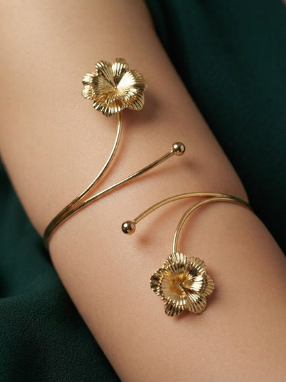 Women Gold-Toned Leaf Design Adjustable Cuff Armlet