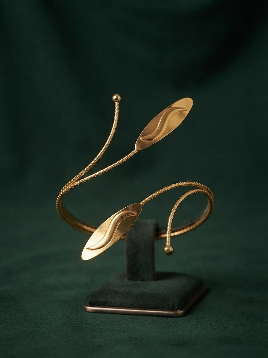 Women Gold-Toned Leaf Design Adjustable Cuff Armlet