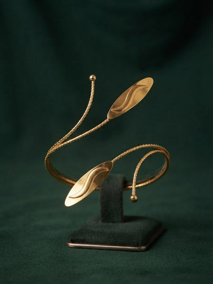Women Gold-Toned Leaf Design Adjustable Cuff Armlet