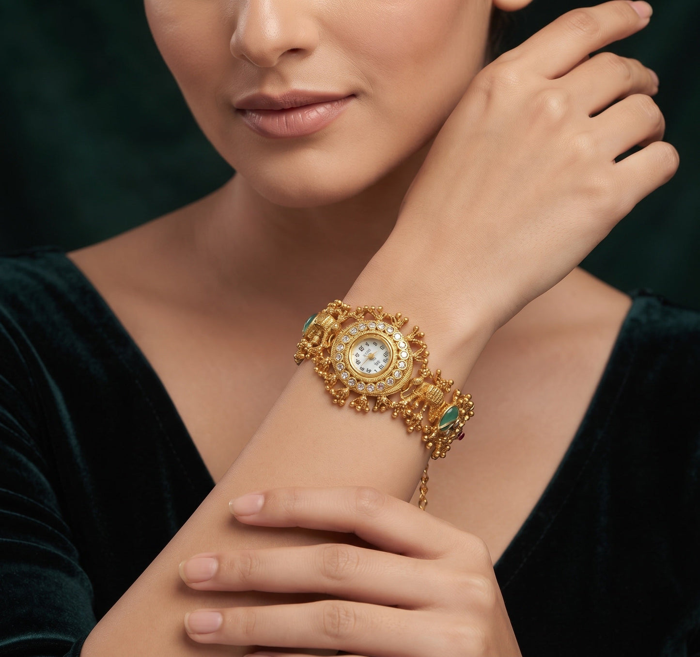 Gold Plated Fancy Diamod Trendy Watch Bracelet