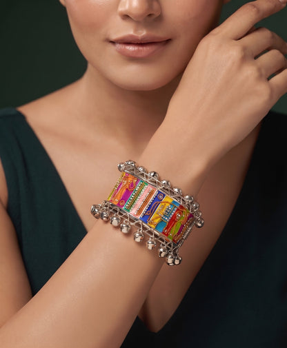 Multicolor Oxidised Ghungroo Cuff Bracelet