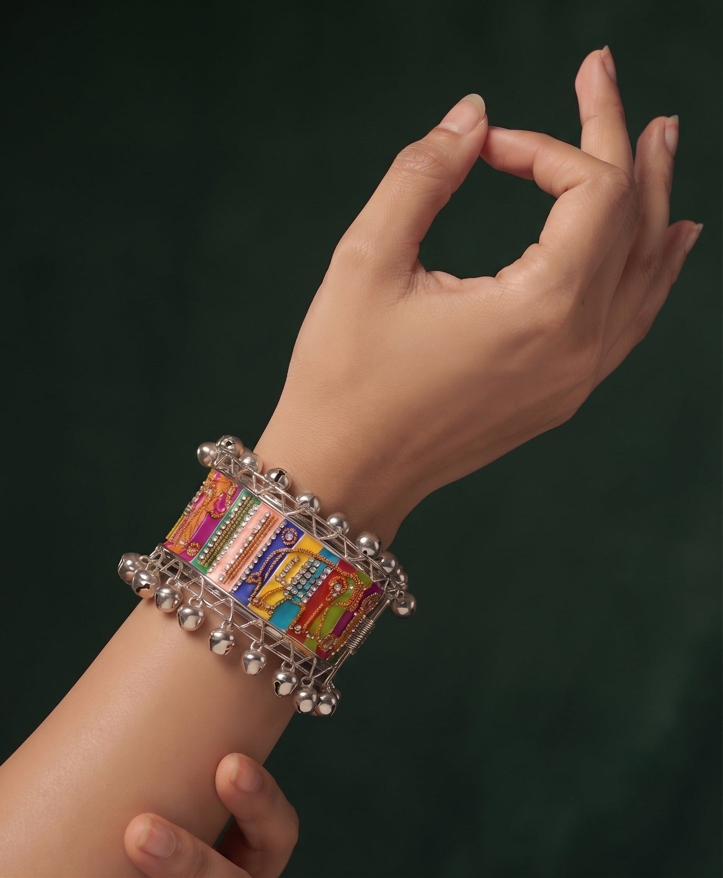 Multicolor Oxidised Ghungroo Cuff Bracelet