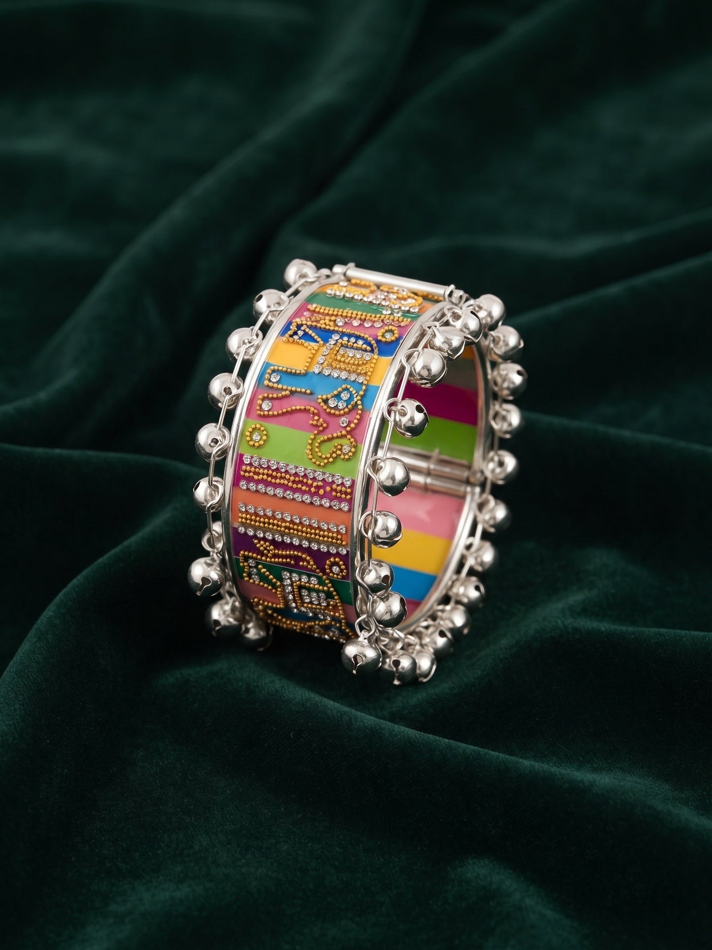 Multicolor Oxidised Ghungroo Cuff Bracelet