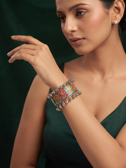 Multicolor Oxidised Ghungroo Cuff Bracelet