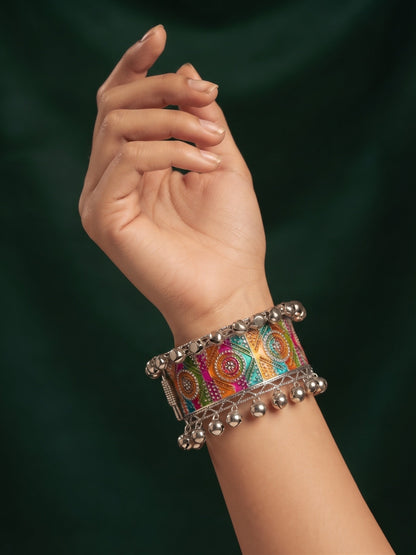Multicolor Oxidised Ghungroo Cuff Bracelet