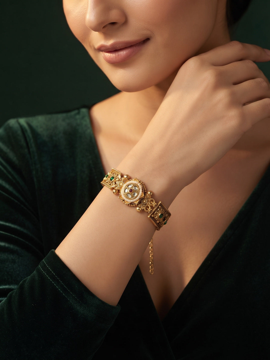 Gold Plated Fancy Beaded Trendy Link Bracelet