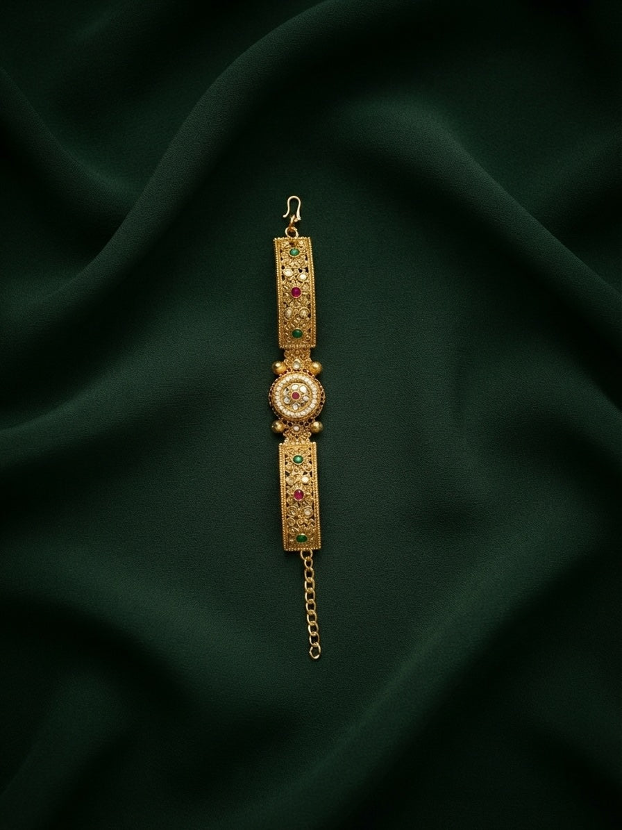 Gold Plated Fancy Beaded Trendy Link Bracelet