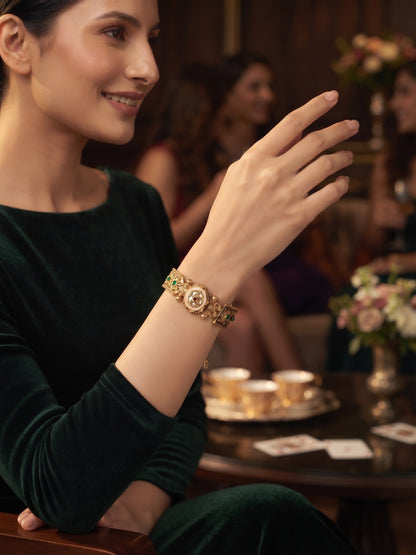 Gold Plated Fancy Beaded Trendy Link Bracelet
