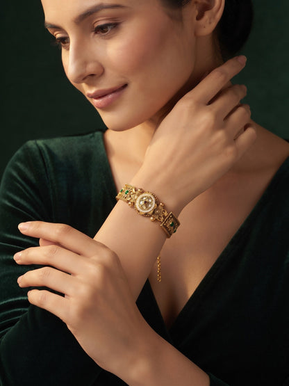 Gold Plated Fancy Beaded Trendy Link Bracelet