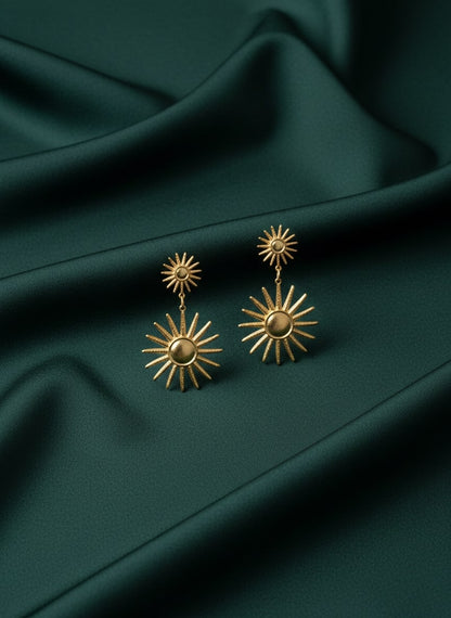 Golden Sun Shaped Drop Earring