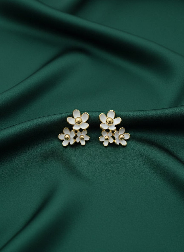 White &amp; Golden Flower Studs