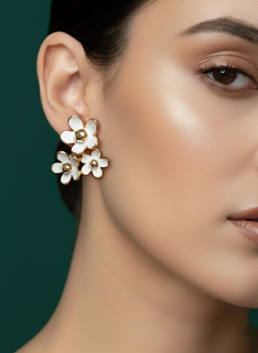 White &amp; Golden Flower Studs