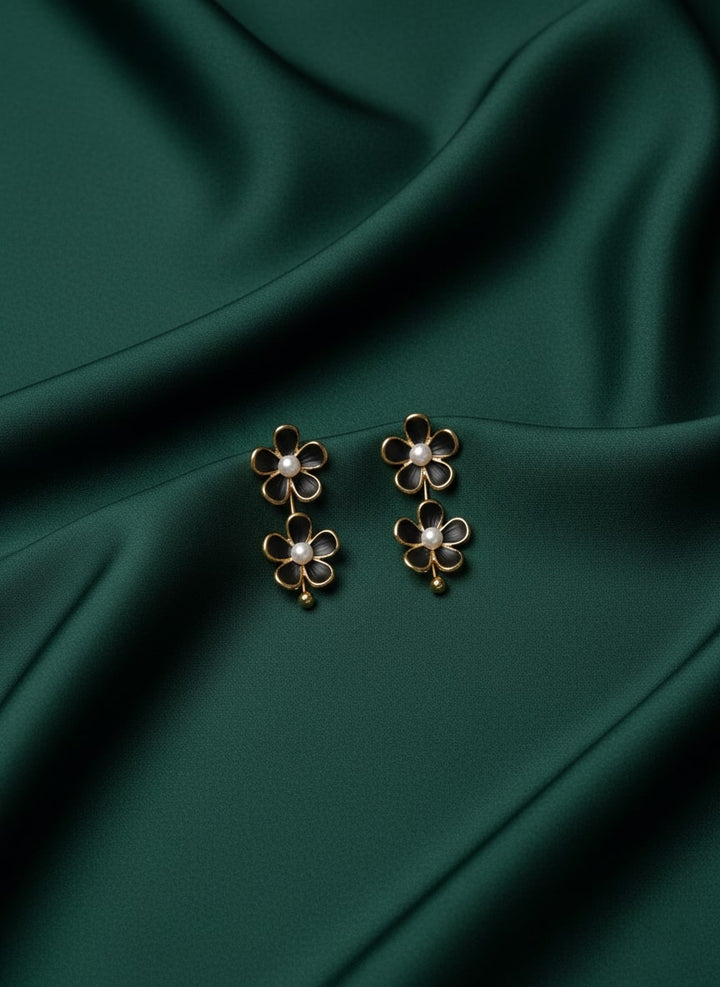 Black Flower Drop Earrings