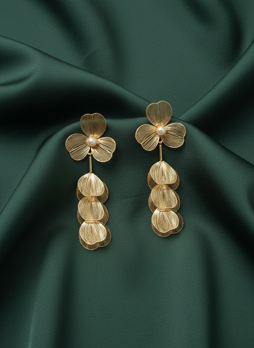Floral With Pearls &amp; Tassels Earrings