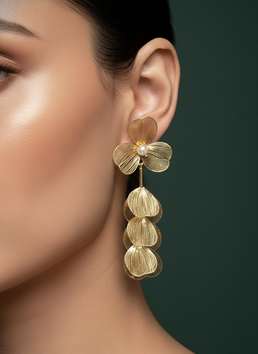 Floral With Pearls &amp; Tassels Earrings