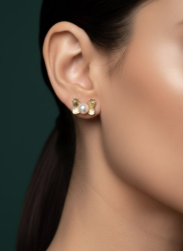 Fancy Bow With Beautiful Pearl Studs