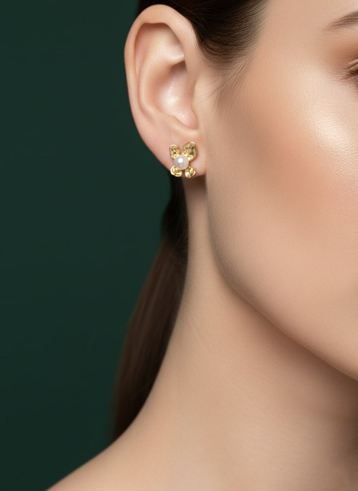 Golden Floral With Pearl Studs
