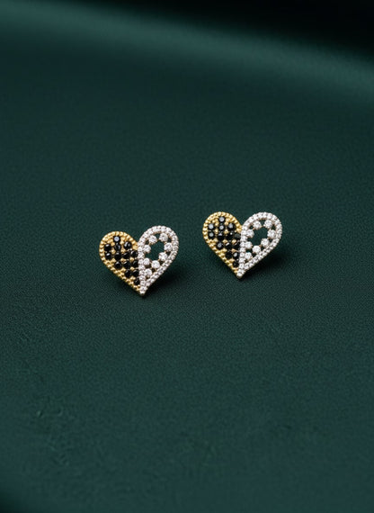 Unique Gold & Silver Diamond Heart Studs