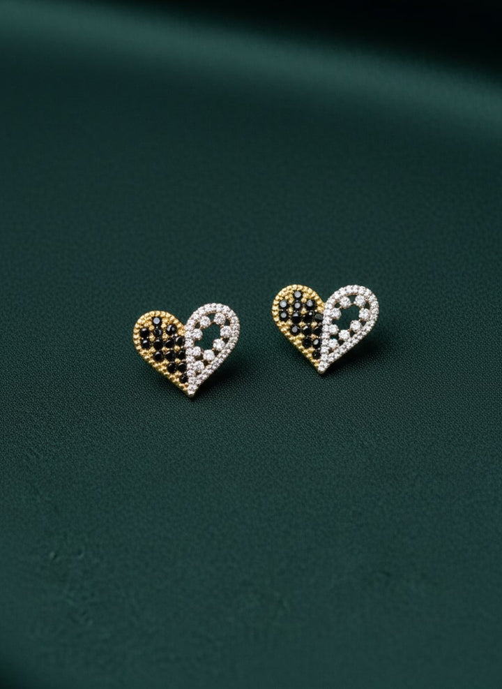 Unique Gold &amp; Silver Diamond Heart Studs