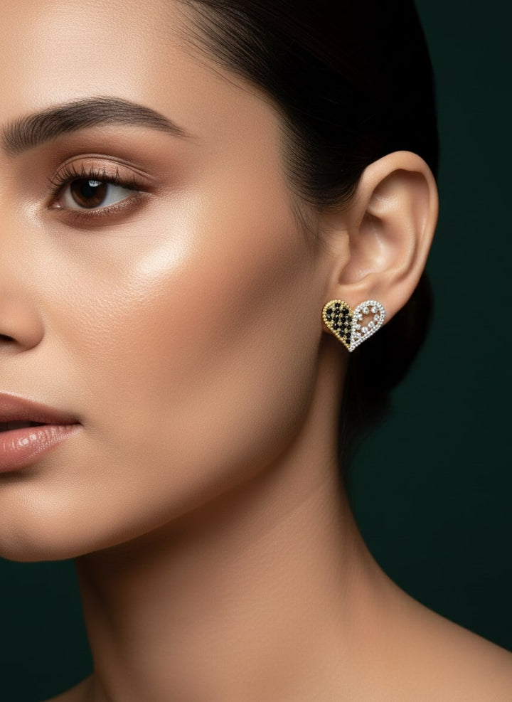 Unique Gold &amp; Silver Diamond Heart Studs