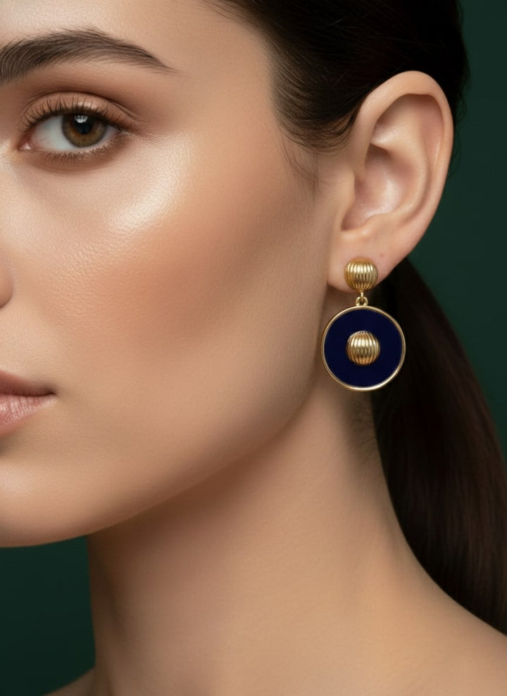 Blue &amp; Gold Circular Drop Earrings