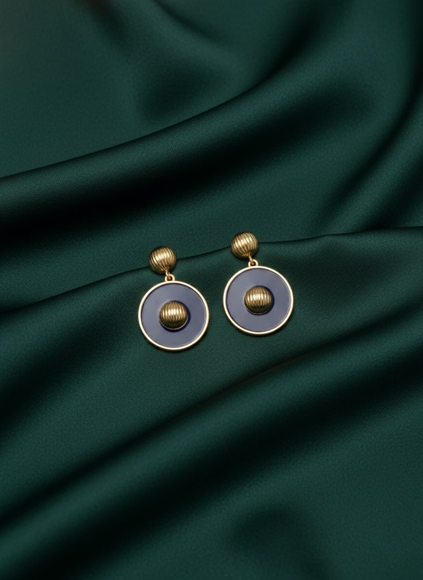 Blue &amp; Gold Circular Drop Earrings