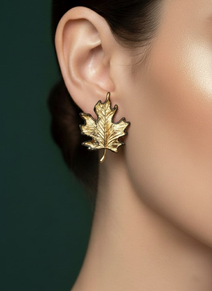 Beautiful Gold-Plated Designer Leaf Studs Earrings