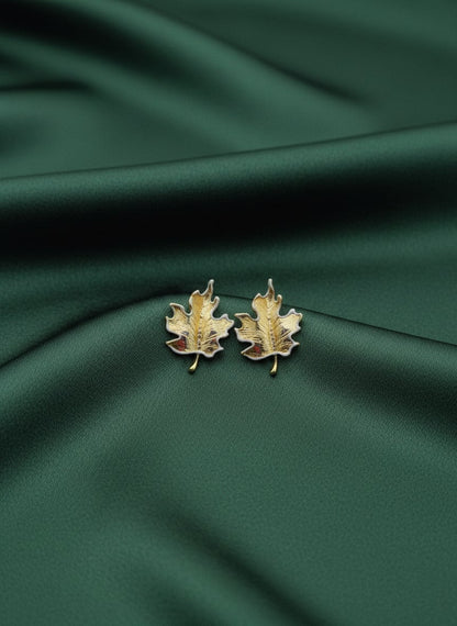 Fancy Gold-Plated Designer Leaf Studs Earrings