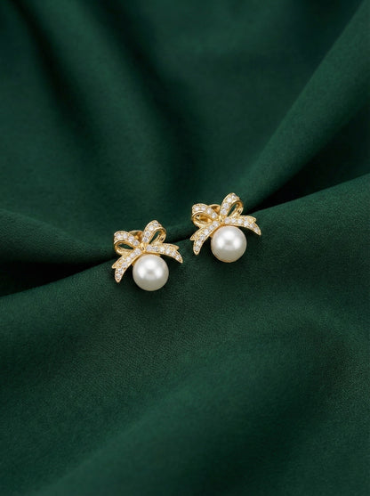 Beautiful Pearl With Bow Designer Studs