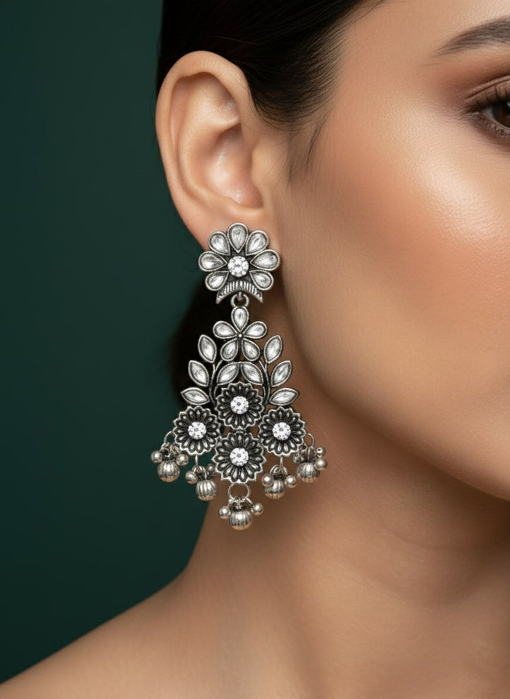 German Silver Stone &amp; Beaded Drop Earrings