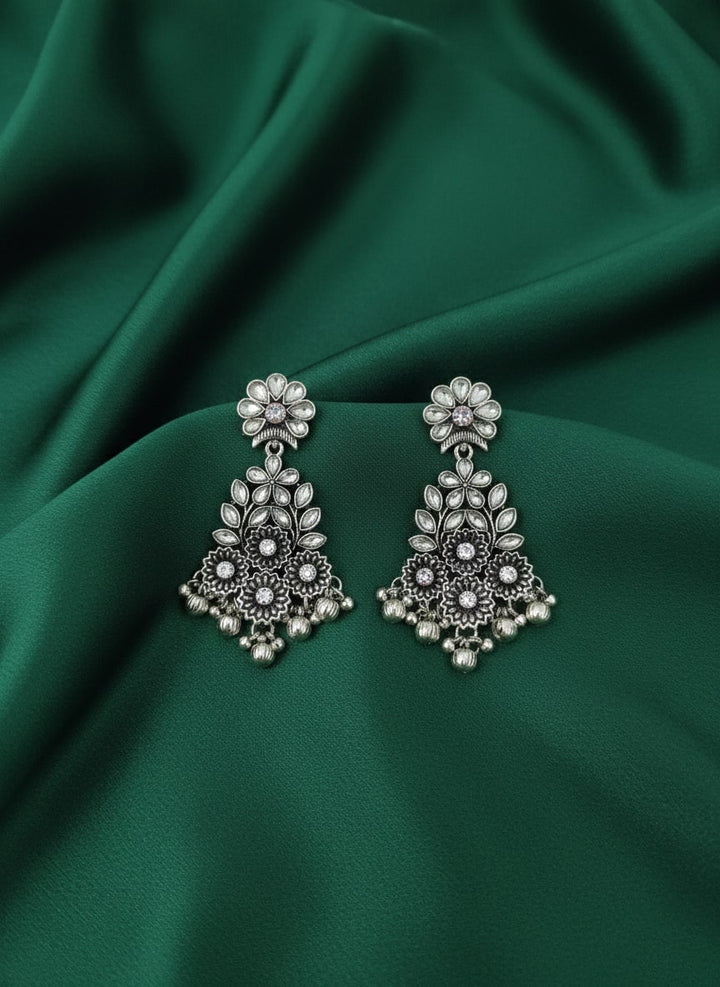 German Silver Stone &amp; Beaded Drop Earrings