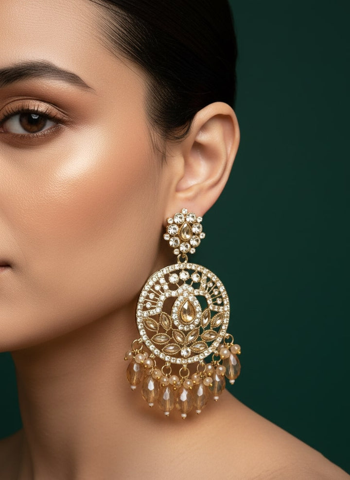 Circular Shaped Kundan &amp; Beaded Drop Earrings